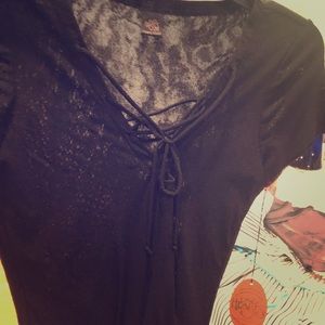 Black gauzelike short sleeve body suit